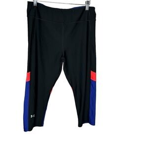 Under Armour Heat Gear Compression Mid Rise Crop Workout Leggings Large Black